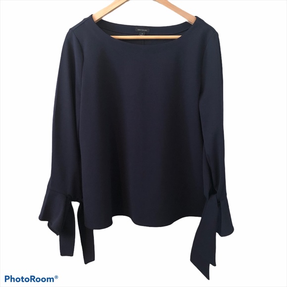 Ann Taylor Tops - Ann Taylor Navy Top w/Tie Cuffs Size Medium